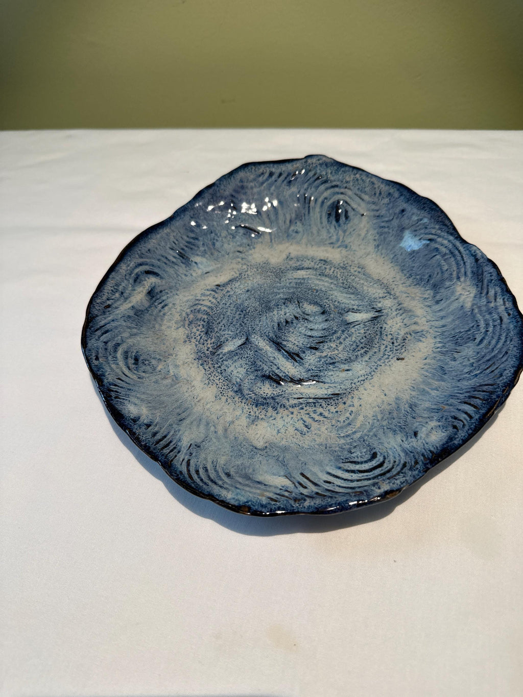 Stormy Sea Stoneware Dish: Hand-Built Ceramic