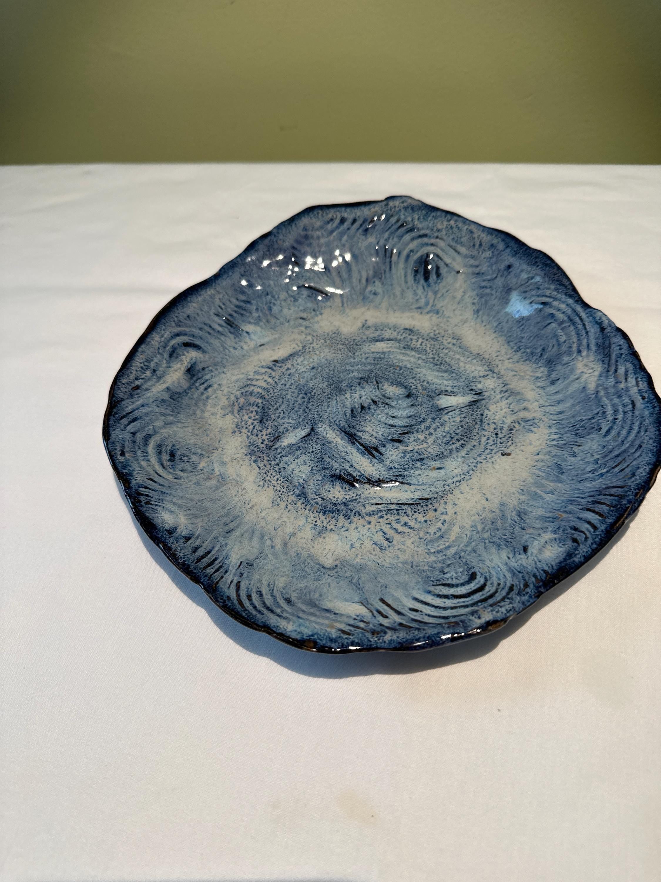 Stormy Sea Stoneware Dish: Hand-Built Ceramic