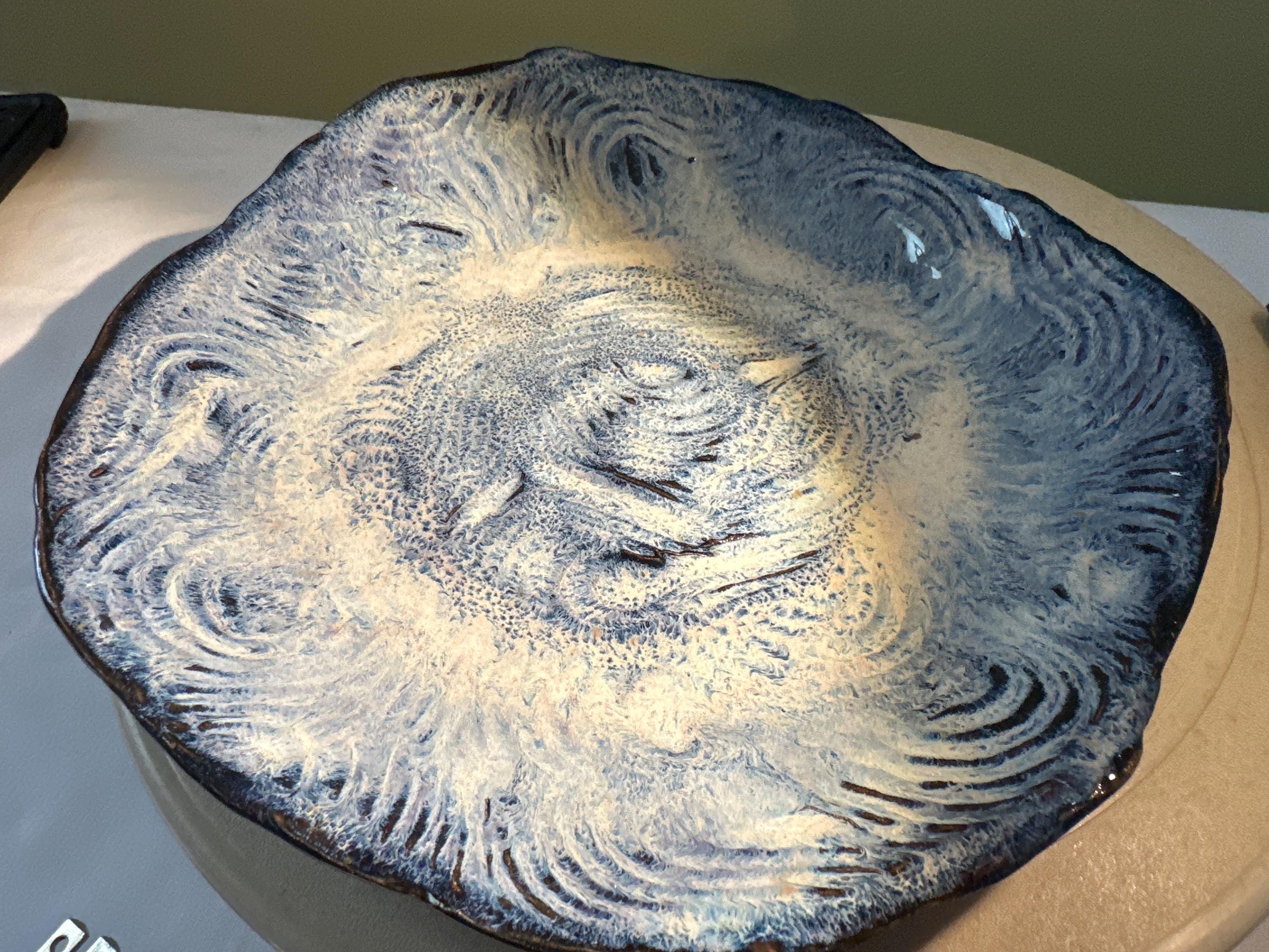 Stormy Sea Stoneware Dish: Hand-Built Ceramic