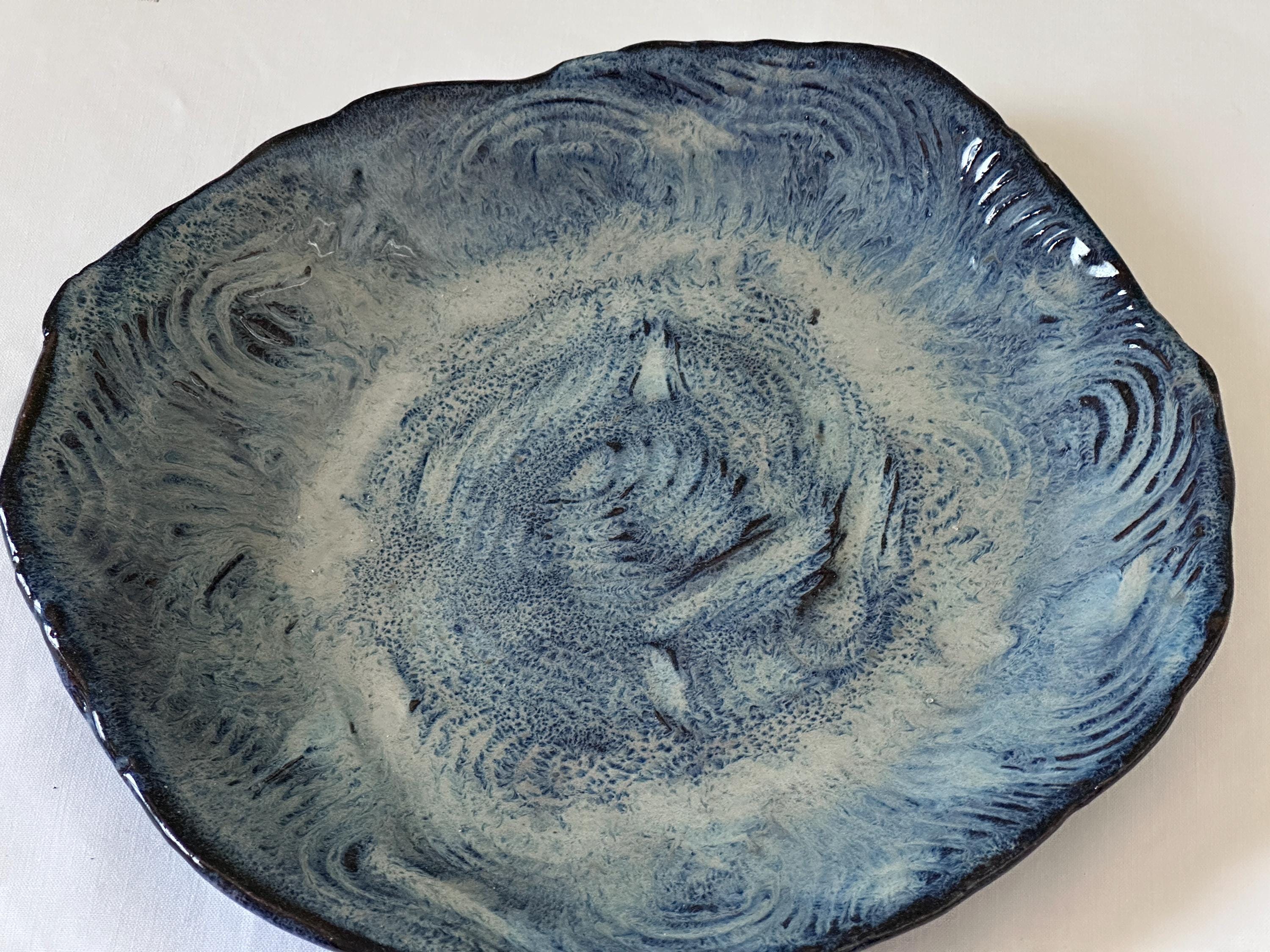 Stormy Sea Stoneware Dish: Hand-Built Ceramic