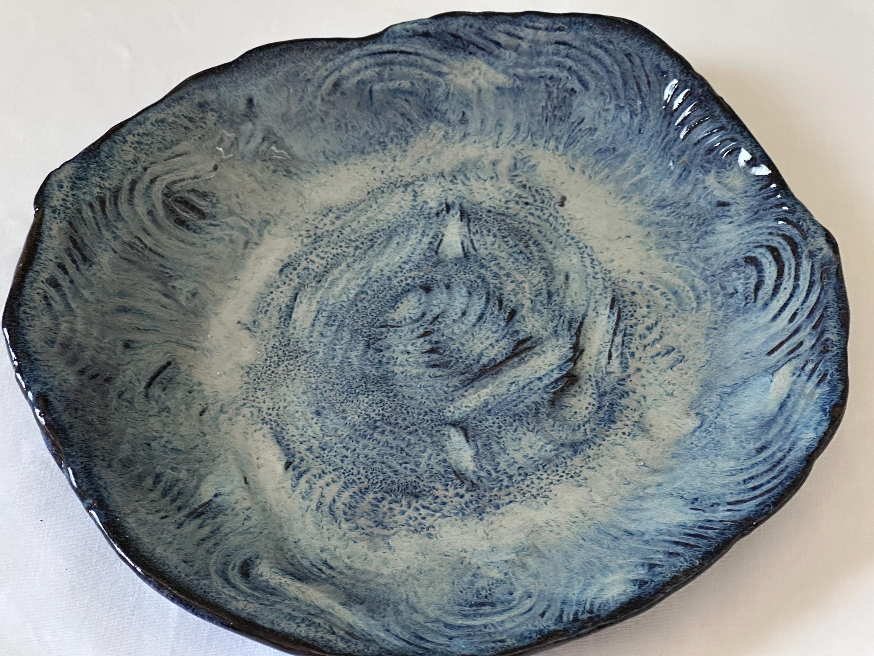 Stormy Sea Stoneware Dish: Hand-Built Ceramic