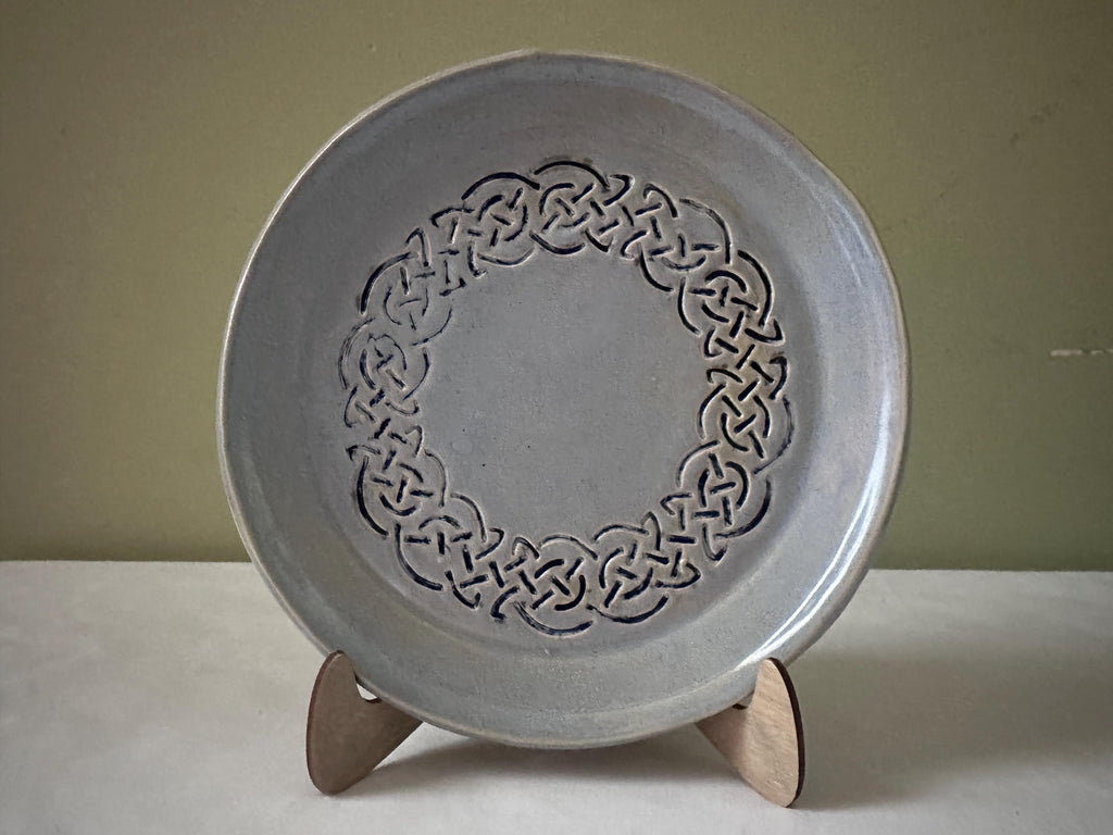 Hand Carved Celtic Knot Dish: Pale Blue Glaze