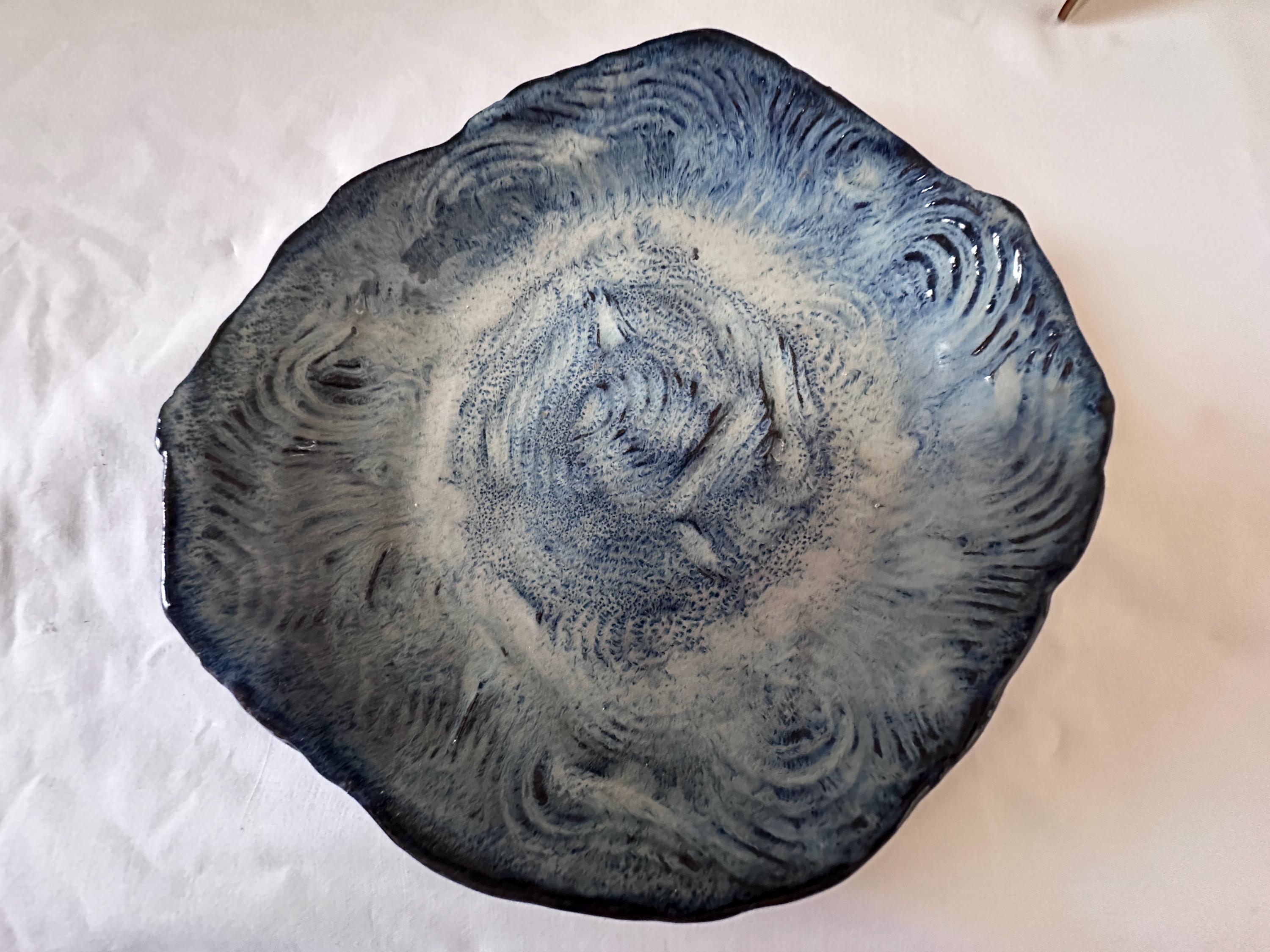 Stormy Sea Stoneware Dish: Hand-Built Ceramic