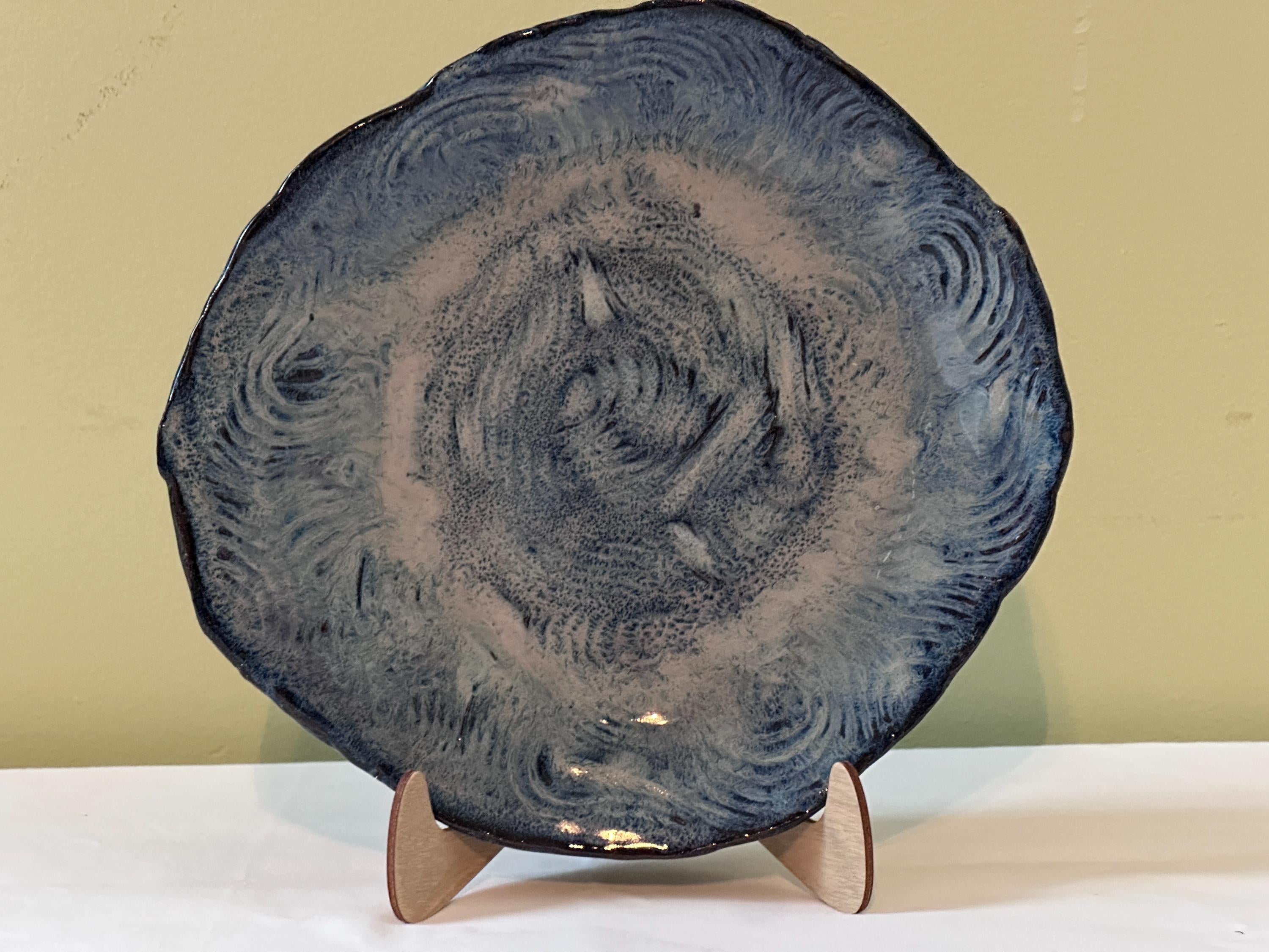 Stormy Sea Stoneware Dish: Hand-Built Ceramic