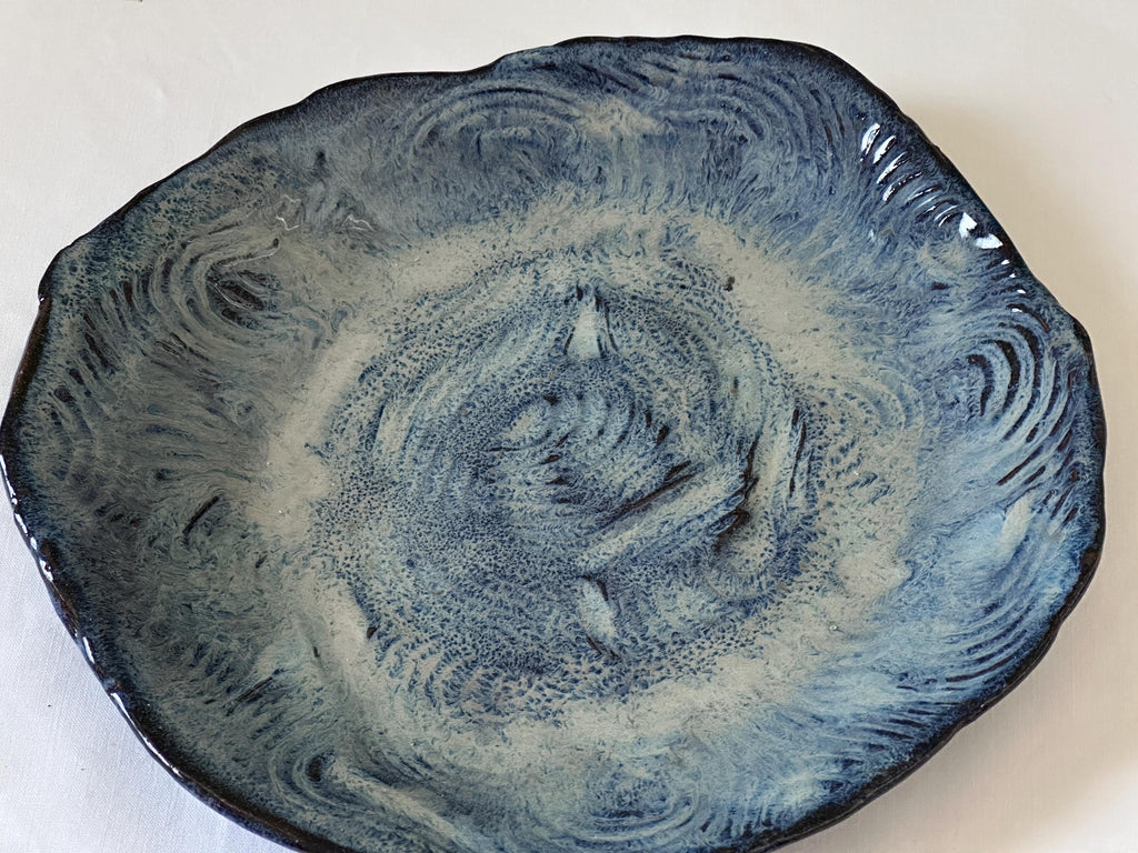 Stormy Sea Stoneware Dish: Hand-Built Ceramic